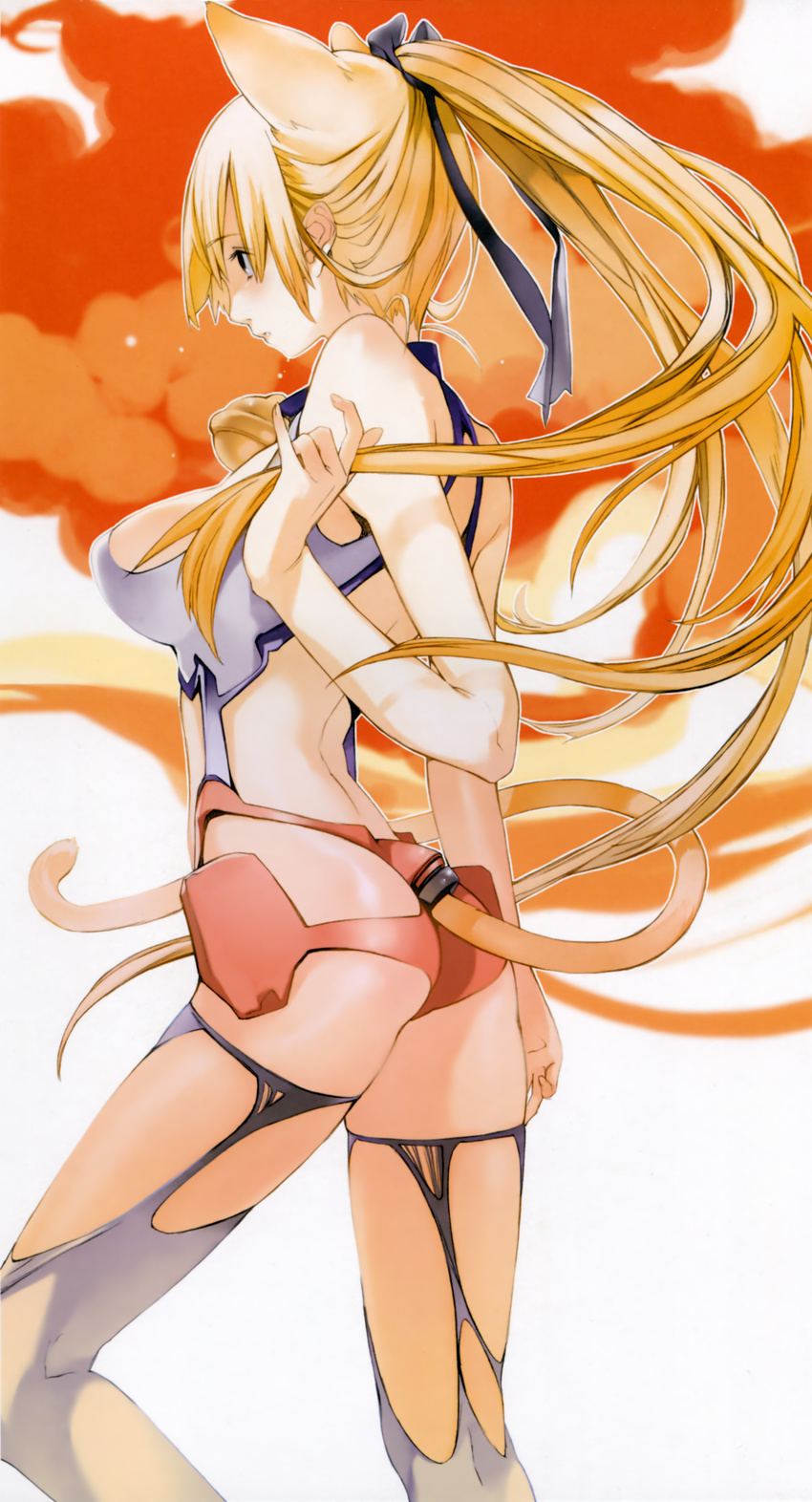 animal_ears asobi_ni_iku_yo! eris houden_eizou tail thigh-highs torn_clothes