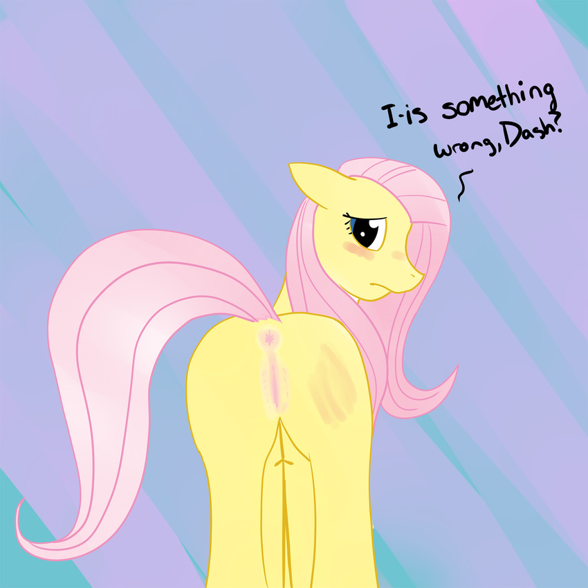 butt equine female feral fluttershy_(mlp) friendship_is_magic from_behind horse looking_at_viewer looking_back mammal my_little_pony pony pussy solo unknown_artist