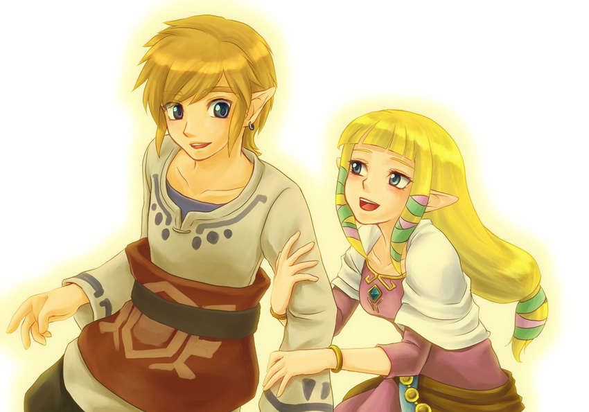 1girl blonde_hair blue_eyes chikuwa_(rinka) earrings jewelry link long_hair pointy_ears princess_zelda sash smile the_legend_of_zelda the_legend_of_zelda:_skyward_sword