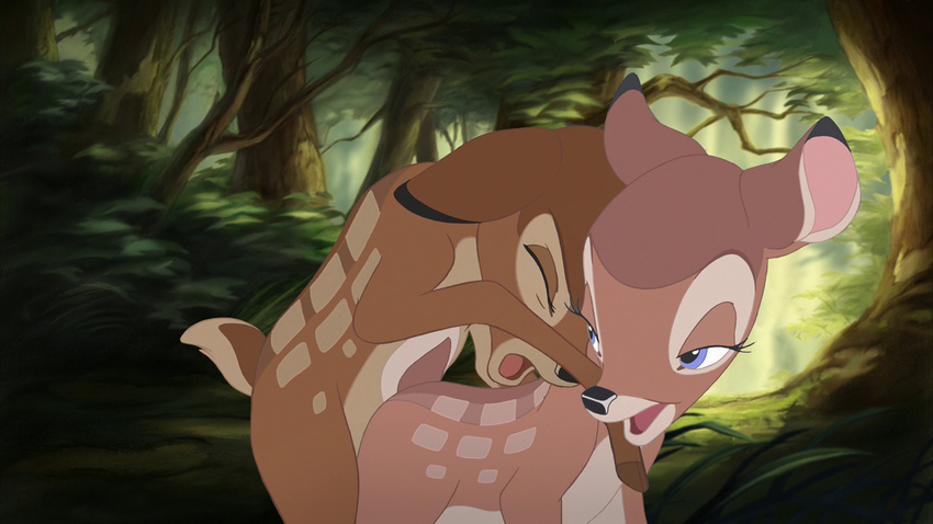 all_fours ambiguous_gender bambi bambi_(film) blue_eyes cervine cub cute deer detailed_background disney doe doggy_position doggystyle duo eyes_closed faline female feral feral_on_feral forest from_behind half-closed_eyes looking_back magnus1890 male mammal open_mouth outside rule_34 sex side_view spots tree wallpaper widescreen young