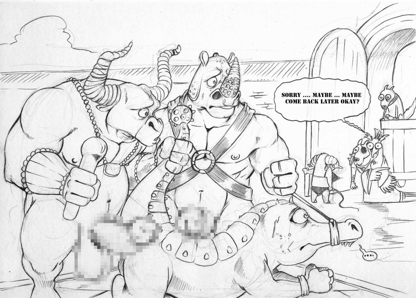 &hearts; avian balls bdsm black_and_white bovine canine caprine censored crocodile detailed_background english_text eye_patch eyewear female furryrevolution gay goat greyscale horn horns humor humour kung_fu_panda lord_shen male mammal master_charging_rhino master_croc master_storming_ox master_thundering_ox monochrome muskox ox peacock penis plain_background reptile rhino rhinoceros scalie sex_toy soothsayer tail text white_background wolf
