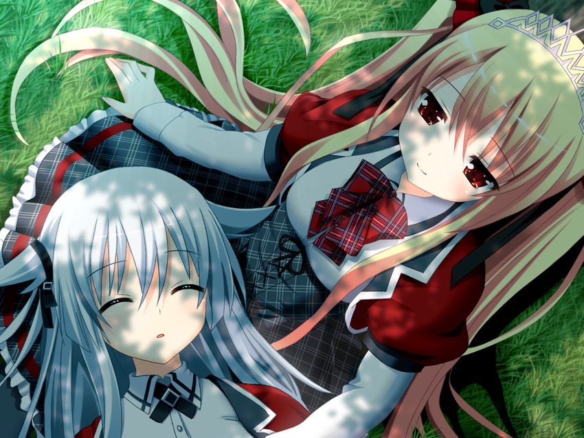 blonde_hair bloody_rondo game_cg grass long_hair luna_freed_queen lynette_vance makita_maki sleeping white_hair