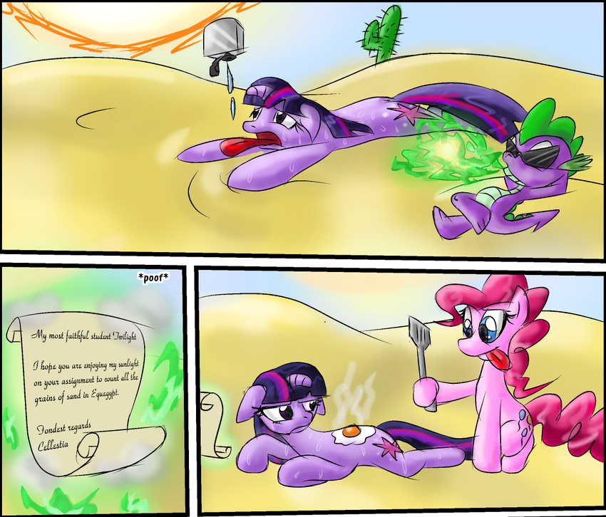 comic cutie_mark desert dragon egg equine female feral friendship_is_magic fur horn horse male mammal my_little_pony note pink_fur pinkie_pie_(mlp) pony scalie scroll spike_(mlp) sun super_sheep_64 supersheep64 twilight_sparkle_(mlp) unicorn