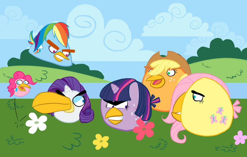 applejack_(mlp) avian bird black_bird blue_bird bluebird boomerang_bird canary cardinal_(bird) chicken crossover darkstalkerlati emerald_toucanet equine female feral fluttershy_(mlp) friendship_is_magic greater_antillean_bullfinch group hair horn multi-colored_hair my_little_pony pinkie_pie_(mlp) rainbow_dash_(mlp) rainbow_hair rarity_(mlp) red_bird twilight_sparkle_(mlp) unicorn white_bird yellow_bird