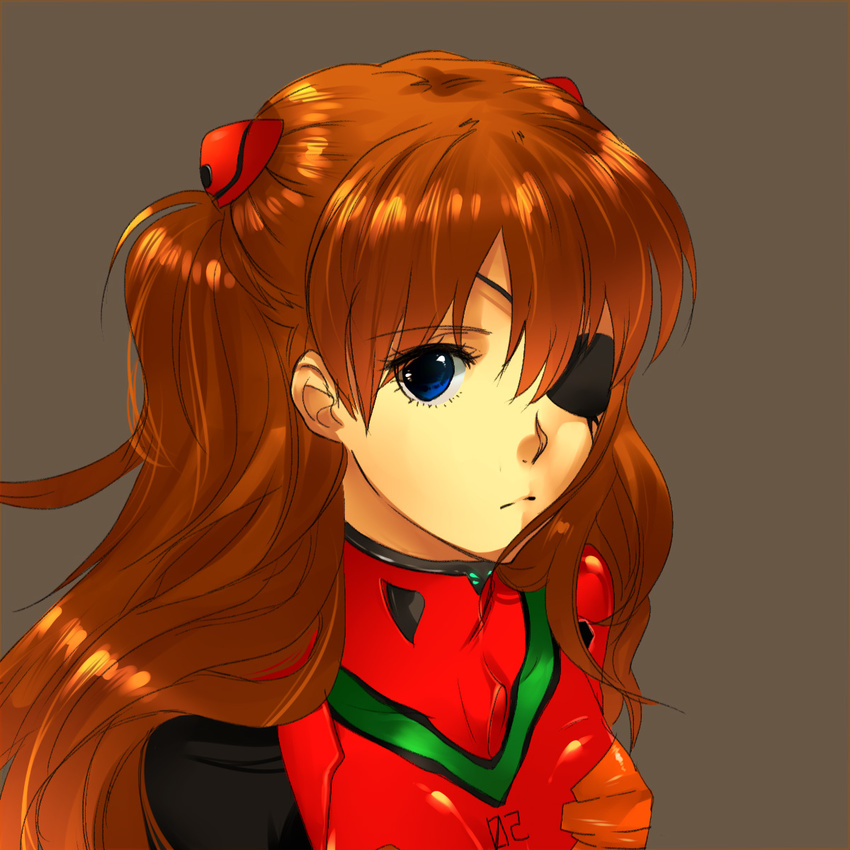 bad_id bad_pixiv_id bangs blue_eyes bodysuit breasts brown_hair closed_mouth evangelion:_3.0_you_can_(not)_redo expressionless eyepatch from_side grey_background hair_between_eyes headgear highres kisaragi_(domino) long_hair looking_at_viewer neon_genesis_evangelion number parted_bangs pilot_suit plugsuit rebuild_of_evangelion shikinami_asuka_langley simple_background small_breasts solo souryuu_asuka_langley tape turtleneck upper_body
