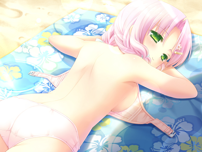 bikini cafe_sourire game_cg green_eyes mizushima_kasumi natsume_eri pink_hair short_hair swimsuit