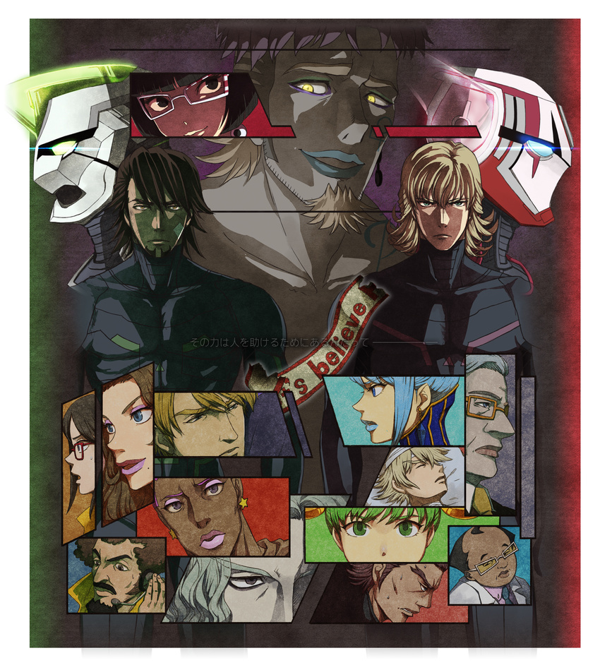 6+boys agnes_joubert albert_maverick antonio_lopez barnaby_brooks_jr beard black_hair blue_eyes blue_hair blue_rose_(tiger_&amp;_bunny) bob_cut cain_morris dragon_kid earrings everyone facial_hair facial_mark glasses glowing glowing_eyes goatee green_eyes green_hair highres huang_baoling inset ivan_karelin jake_martinez jewelry kaburagi_t_kotetsu karina_lyle keith_goodman kriem lipstick makeup mary_rose multicolored_hair multiple_boys multiple_girls mustache nathan_seymour nira_(niratoro) old_man pale_skin pink_eyes pink_hair power_armor power_suit purple_eyes saitou_(tiger_&amp;_bunny) short_hair spoilers stubble superhero tiger_&amp;_bunny two-tone_hair wild_tiger yellow_eyes yuri_petrov