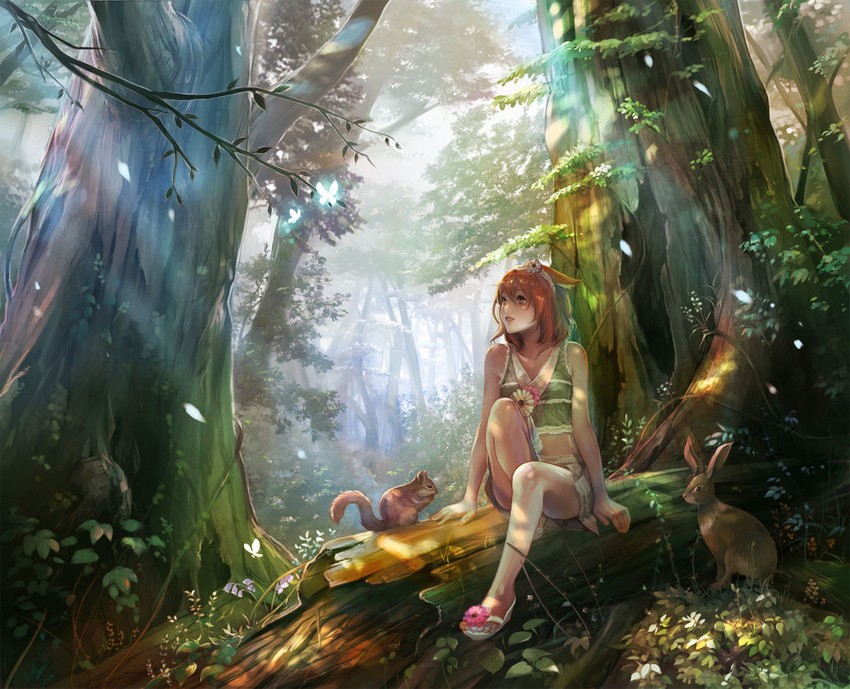 arthropod beautiful butterfly female forest fox_ears foxgirl insect lagomorph mammal plants rabbit revith rodent s@e sae scenery squirrel tree wood