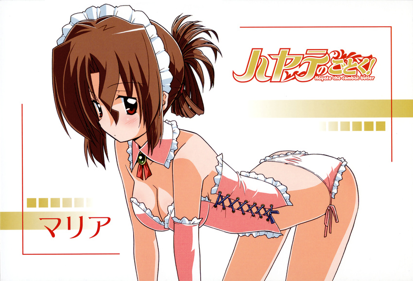 breasts brown_hair cleavage corset folded_ponytail hata_kenjirou hayate_no_gotoku! lingerie maid_headdress maria_(hayate_no_gotoku!) medium_breasts non-web_source panties solo underwear underwear_only