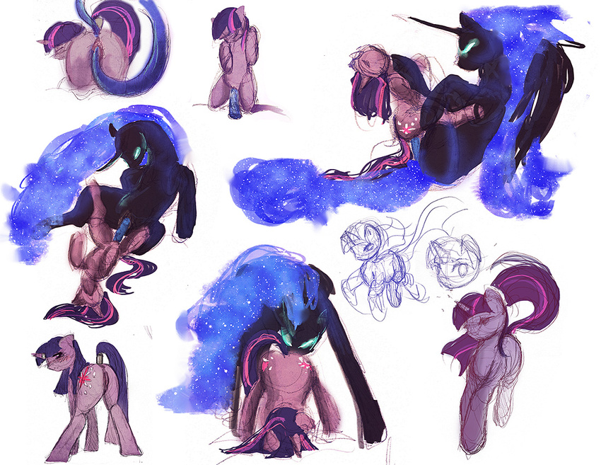 anal anal_penetration anus ass_up black blue_feathers blue_fur blush butt cosmicunicorn cunnilingus cutie_mark dildo double_dildo duo equine female feral feral_on_feral friendship_is_magic fur green_eyes hair hasbro horn horse iram kneeling lesbian long_hair looking_back mammal multiple_poses multiple_positions multiple_scenes multiples_scenes my_little_pony nightmare_moon_(mlp) oral oral_sex pegacorn penetration plain_background pony presenting presenting_hindquarters princess_luna_(mlp) purple purple_fur purple_hair pussy pussy_juice sex sex_toy short_hair spread_legs spreading twilight_sparkle_(mlp) unicorn vaginal vaginal_penetration white_background winged_unicorn wings