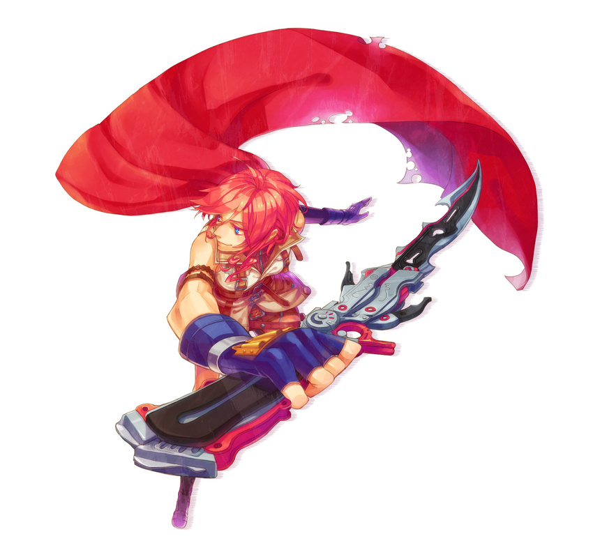 armband bad_id bad_pixiv_id blue_eyes cape curly_hair final_fantasy final_fantasy_xiii fingerless_gloves from_above gloves hassaku_(kuramatengu) highres lightning_farron perspective pink_hair simple_background solo strap sword torn_clothes weapon