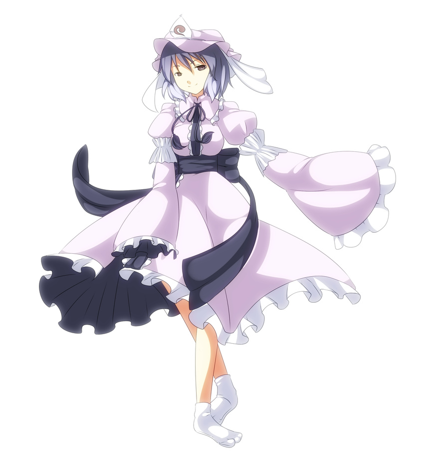 asumaro bad_id bad_pixiv_id bloom hat highres japanese_clothes lavender_hair saigyouji_yuyuko solo touhou