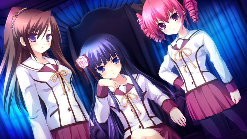 3girls game_cg hyper_highspeed_genius miyasu_risa patricia_lancaster seifuku shiguresato_himeno tojoin_kyoka yukiwo