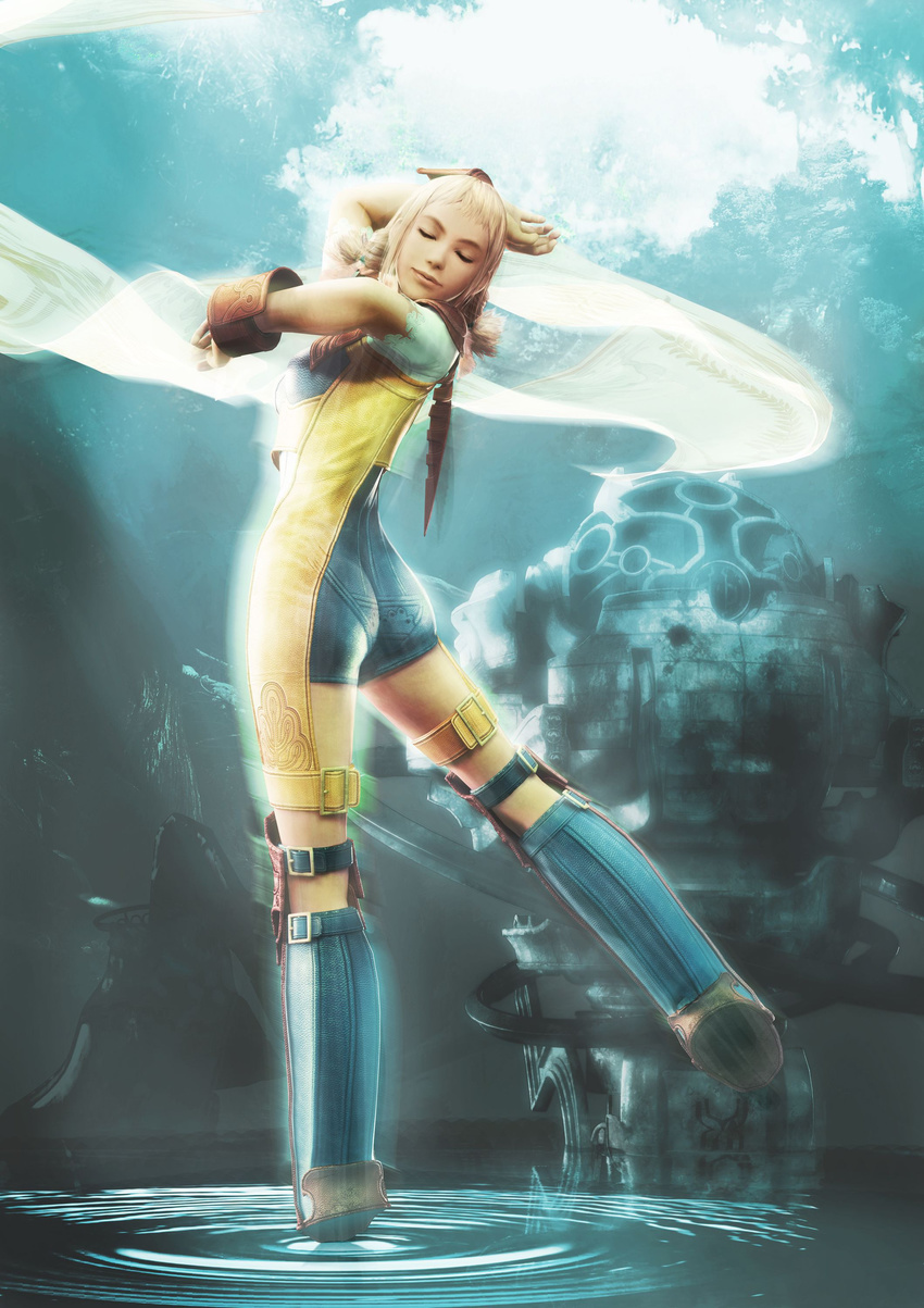 3d absurdres artist_request ass boots braid buckle closed_eyes cloth dancing final_fantasy final_fantasy_xii highres kneepits penelo solo twin_braids water