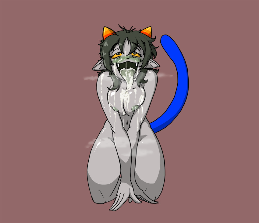 blush breasts cum drooling female homestuck horn looking_at_viewer ms_paint_adventures nepeta_leijon nipples saliva solo tongue tongue_out troll unknown_artist