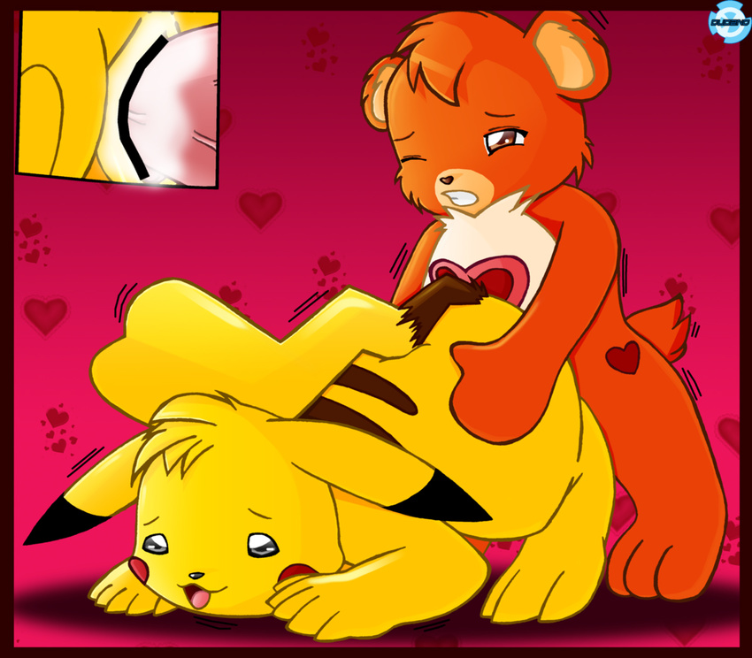 care_bears crossover pikachu pokemon tenderheart_bear