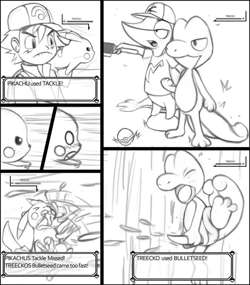 ash_ketchum baginazard comic pikachu pokemon snivy treecko