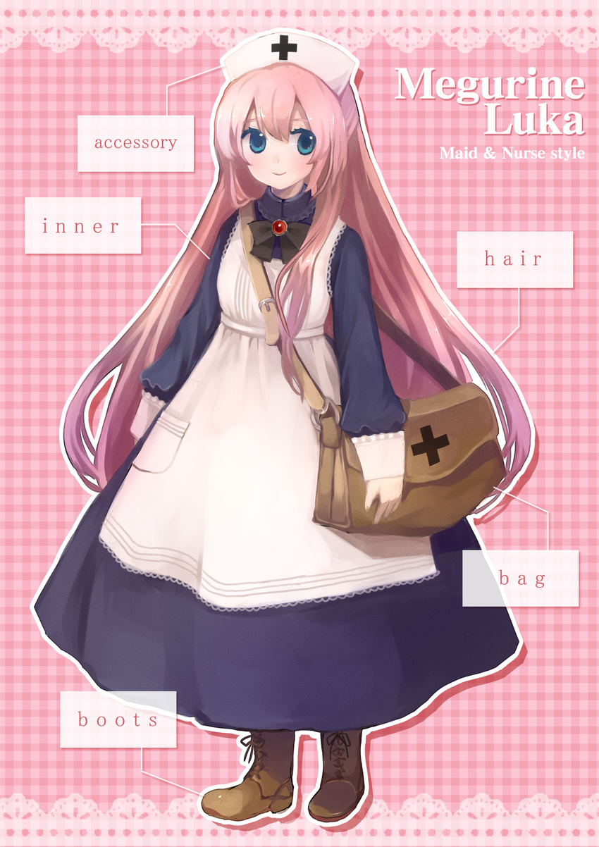 bad_id bad_pixiv_id bag blue_eyes diagram hat highres long_hair megurine_luka nurse pink_hair smile solo suzushiro_sayu tool_kit very_long_hair vocaloid