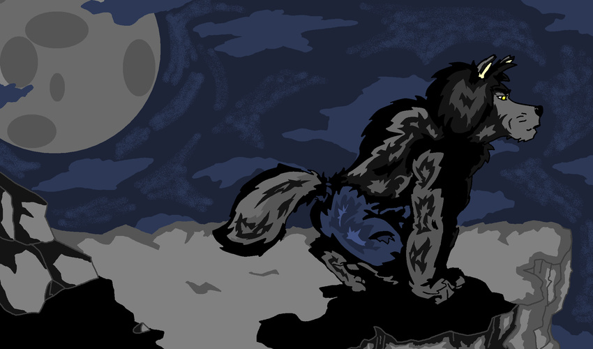 anthro canine looking looking_at_viewer male mammal moon restricted_palette side_view solo unknown_artist were werewolf