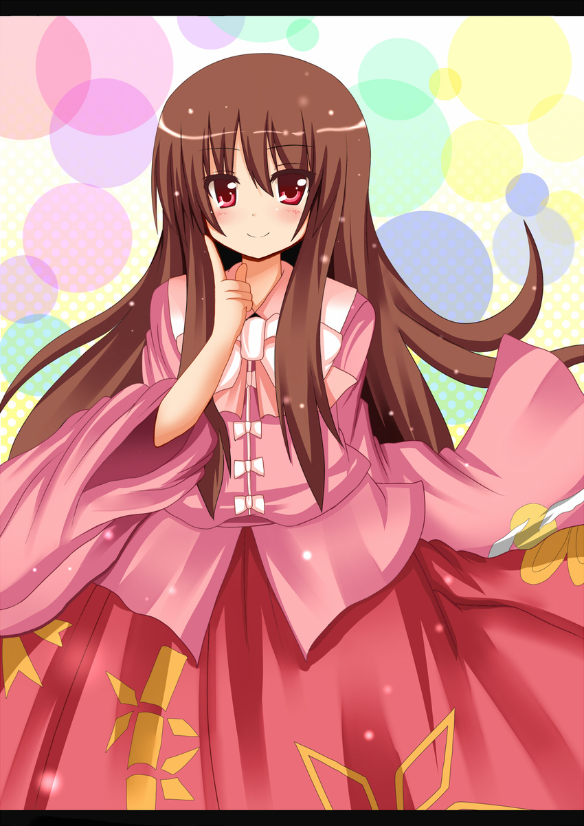 absurdres bad_id bad_pixiv_id brown_hair highres houraisan_kaguya japanese_clothes letterboxed long_hair red_eyes shinekalta solo touhou very_long_hair