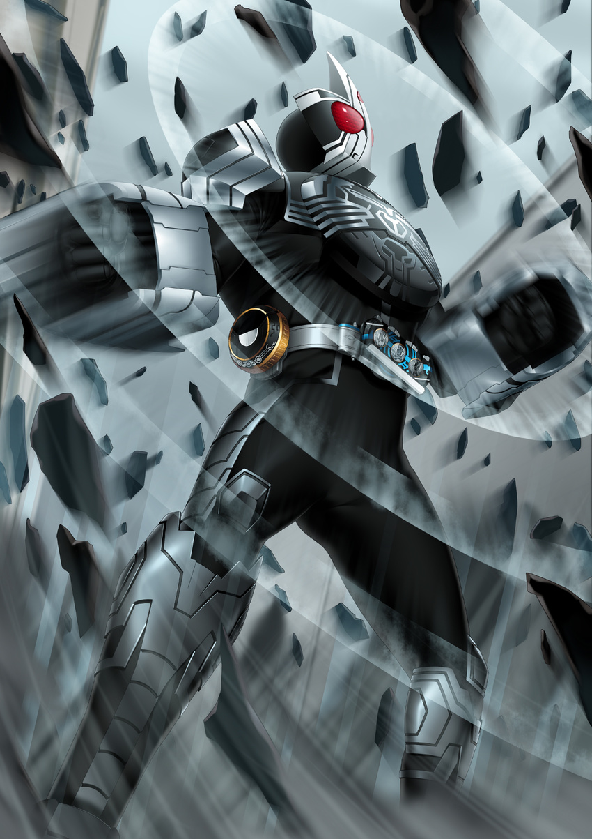 belt compound_eyes highres kamen_rider kamen_rider_ooo kamen_rider_ooo_(series) male_focus power_fist rubble sagohzo_(ooo_combo) solo suzume_inui