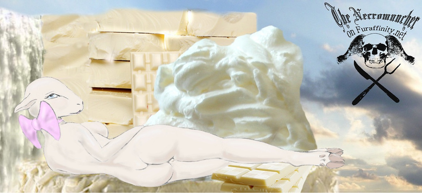 bow breasts butt caprine chocolate cloud female invalid_tag mammal milk necromuncher pose sheep side_boob solo whipped_cream white white_body white_chocolate
