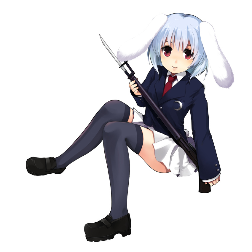 animal_ears bad_id bad_pixiv_id bunny_ears full_body gun highres jing_hu red_eyes reisen rifle short_hair solo thighhighs touhou transparent_background weapon