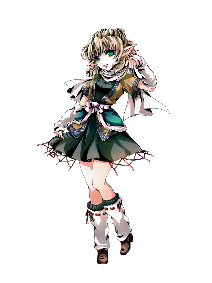 arm_warmers awa_toka bad_id bad_pixiv_id blonde_hair full_body green_eyes highres mizuhashi_parsee pointy_ears scarf short_hair solo standing touhou transparent_background