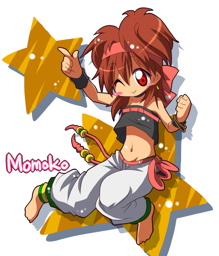 barefoot brown_hair capoeira child feet hairband highres king_of_fighters momoko momoko_(king_of_fighters) red_eyes snk solo toes