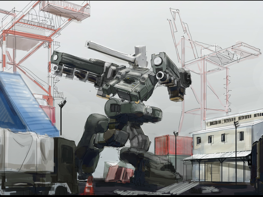 armored_core armored_core:_for_answer cannon_arm from_software gatling_gun gun highres mecha motor_vehicle truck vehicle weapon