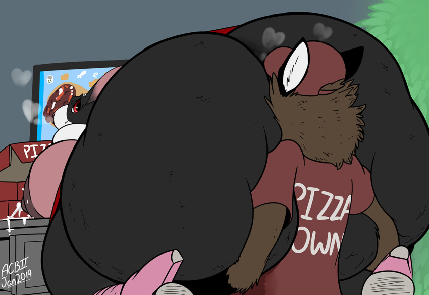 big_breasts big_butt bottomless breasts butt canid canine clothed clothing duo facesitting food footwear fox high_heels huge_butt hyper hyper_butt lactating lagomorph mammal milk pizza rabbit rear_view riis shoes