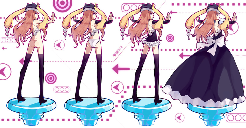 animal_hat ass black_legwear boots costume_chart elbow_gloves fingerless_gloves gloves hao_(patinnko) hat highres long_hair mawaru_penguindrum orange_hair panties pink_eyes princess_of_the_crystal takakura_himari thighhighs underwear