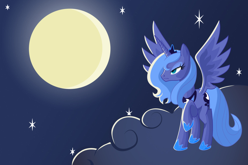 alicorn equine etonyoc female feral friendship_is_magic horn mammal moon my_little_pony night princess_luna_(mlp) solo standing upset winged_unicorn wings