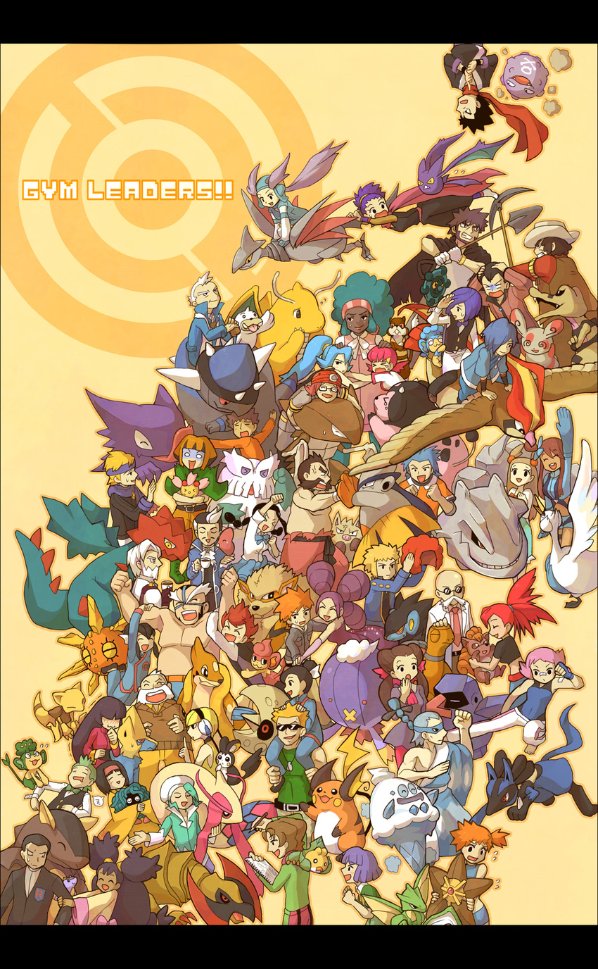 6+girls abomasnow abra absolutely_everyone adan_(pokemon) akane_(pokemon) aloe_(pokemon) anger_vein angry anzu_(pokemon) arcanine arty_(pokemon) asuna_(pokemon) beard bikini blue_bikini bronzor carrying cherubi corn_(pokemon) cowboy crobat denji_(pokemon) dent_(pokemon) dragonite drifblim druddigon emolga erika_(pokemon) everyone facial_hair floatzel flying fuu_(pokemon) fuuro_(pokemon) gen_1_pokemon gen_2_pokemon gen_3_pokemon gen_4_pokemon gen_5_pokemon gym_leader hachiku_(pokemon) hariyama hat haunter haxorus hayato_(pokemon) highres hyouta_(pokemon) ibuki_(pokemon) inumura_(inu_noya) iris_(pokemon) kabutops kamitsure_(pokemon) kangaskhan kasumi_(pokemon) katsura_(pokemon) koffing krokorok kyou_(pokemon) laughing lucario lunatone luvdisc luxray manectric matis_(pokemon) matsuba_(pokemon) maximum_kamen melissa_(pokemon) mikan_(pokemon) mikuri_(pokemon) milotic miltank multiple_boys multiple_girls nagi_(pokemon) natane_(pokemon) natsume_(pokemon) nosepass ookido_green pad panpour pansage pansear pantyhose pencil pidgeot pod_(pokemon) pokemon pokemon_(creature) pokemon_(game) pokemon_bw pokemon_dppt pokemon_emerald pokemon_frlg pokemon_hgss pokemon_rse primeape raichu rampardos ran_(pokemon) sakaki_(pokemon) seel senri_(pokemon) shaga_(pokemon) shijima_(pokemon) shoulder_carry shovel skarmory sleeping solrock spinda staryu steelix sumomo_(pokemon) suzuna_(pokemon) swanna swimsuit takeshi_(pokemon) tangela tea tessen_(pokemon) torkoal tougan_(pokemon) touki_(pokemon) tsukushi_(pokemon) tsutsuji_(pokemon) two_side_up vanillish vulpix watchog western yacon_(pokemon) yanagi_(pokemon)