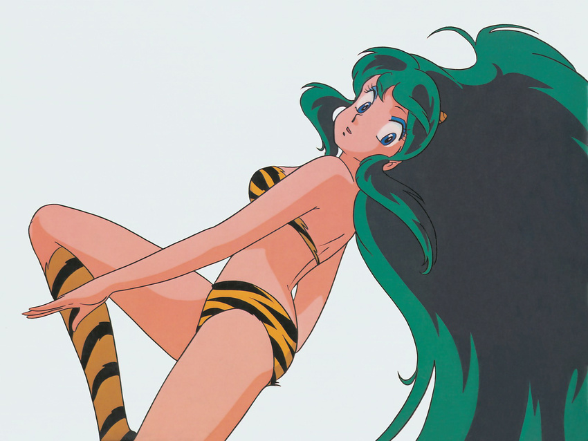 bikini green_hair highres horns legs long_hair lum oni swimsuit urusei_yatsura