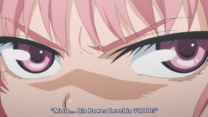 close-up over_9000 parody pink_eyes pink_hair screencap solo subtitled to_aru_majutsu_no_index tsukuyomi_komoe