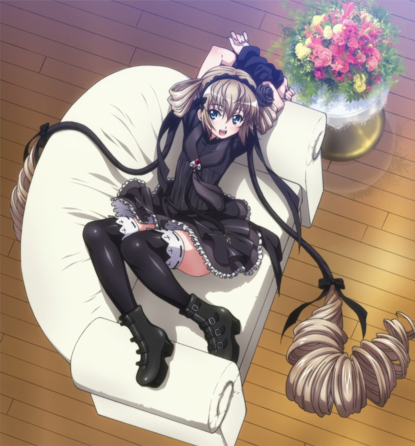 cap gothic_lolita highres legs loli lolita_fashion long_hair screencap seikon_no_qwaser stitch stitched thighhighs very_long_hair