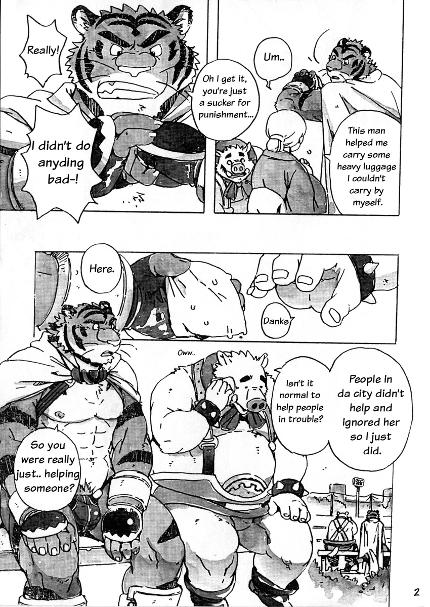 botamochi build_tiger build_tiger_(character) comic feline gamma-g gay greyscale male mammal manga monochrome muscles overweight pig porcine tiger translated