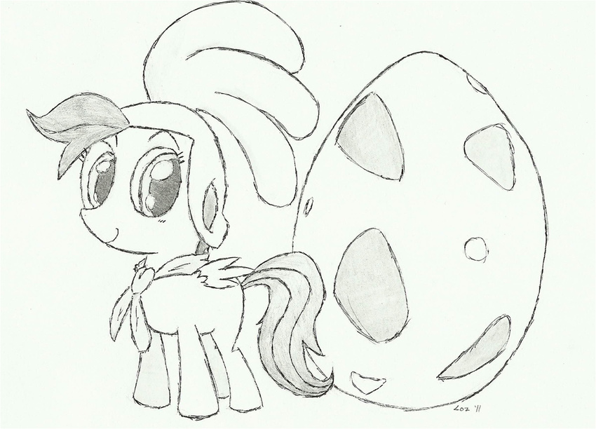 ambiguous_gender billy_hatcher_and_the_giant_egg black_and_white cape chicken_headwear crest cub egg equine feral friendship_is_magic giant_egg greyscale hasbro helmet horse line_art loz mammal monochrome my_little_pony parody pegasus plain_background pony scootaloo_(mlp) solo white_background wings young