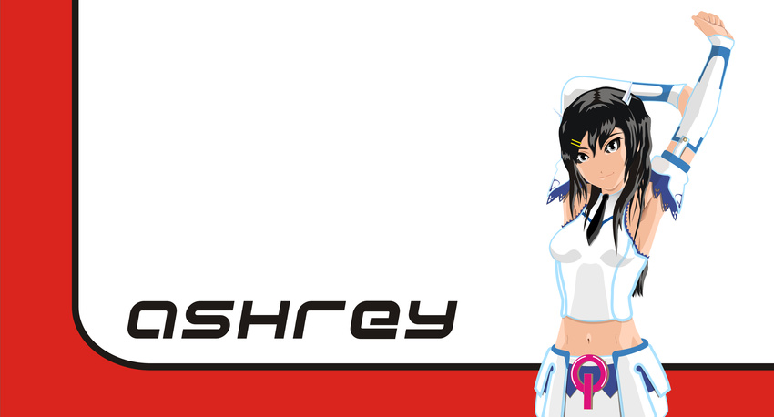 1728 absurdres armpits arms_up artist_request ashrey belly_button black_hair closed_mouth female_alien highres humanoid navel smile source_request wallpaper