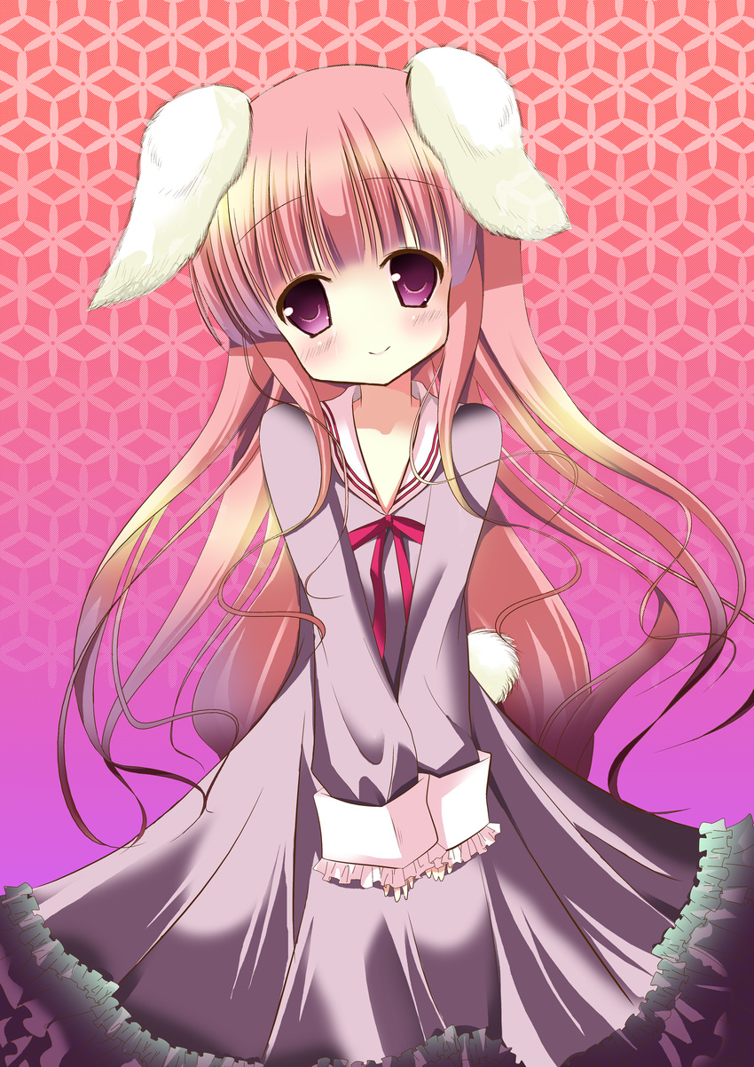 absurdres animal_ears bunny_ears bunny_tail dress hakamada_hinata highres kazuta_(kazutan62) long_hair no_nose pink_eyes pink_hair rou-kyuu-bu! sleeves_past_wrists smile solo tail very_long_hair