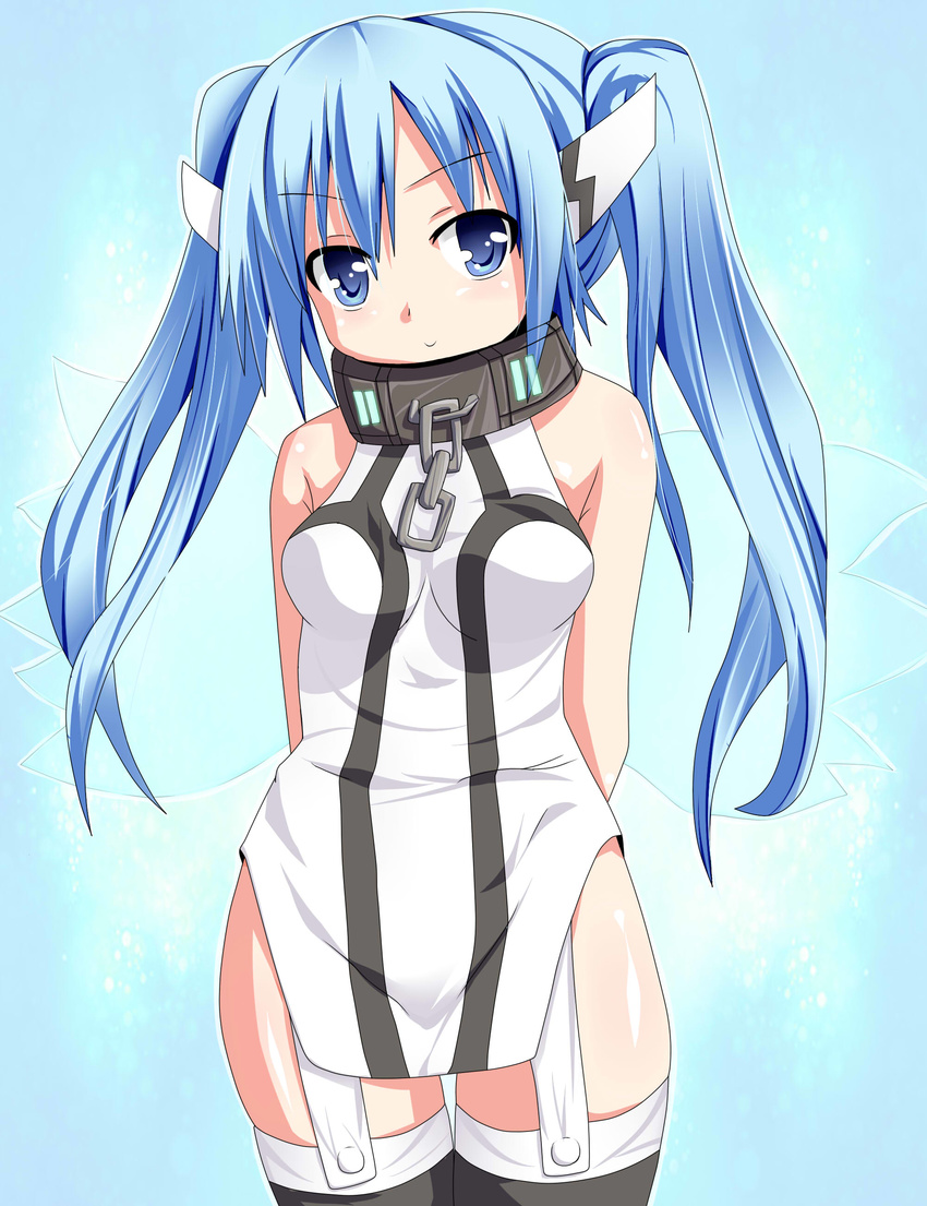 absurdres bad_id bad_pixiv_id blue_eyes blue_hair collar highres long_hair nanase_nanami nymph_(sora_no_otoshimono) solo sora_no_otoshimono thighhighs twintails wings