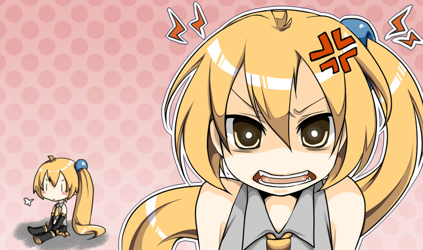 akita_neru angry blond_hair chibi grey_shirt tagme tie tsundere vocaloid yellow_eyes