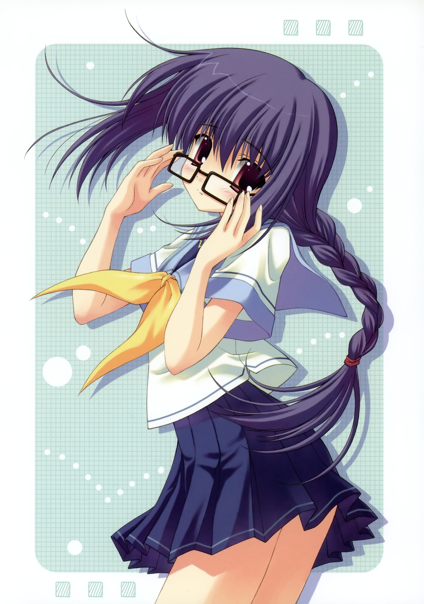 absurdres blue_hair braid copyright_request glasses highres nanao_naru school_uniform solo
