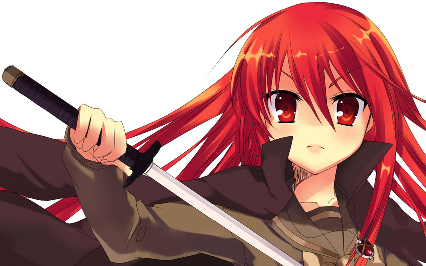 alastor_(shakugan_no_shana) bad_id bad_pixiv_id chirosuke coat jewelry long_hair pendant red_eyes red_hair school_uniform shakugan_no_shana shana sword wallpaper weapon