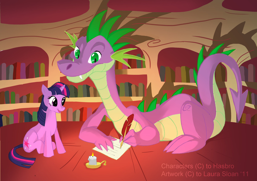 book candle crazy_dragon crazydragon dragon equine female feral friendship_is_magic hasbro horn letter library male mammal my_little_pony older quill_pen scalie spike_(mlp) unicorn wings