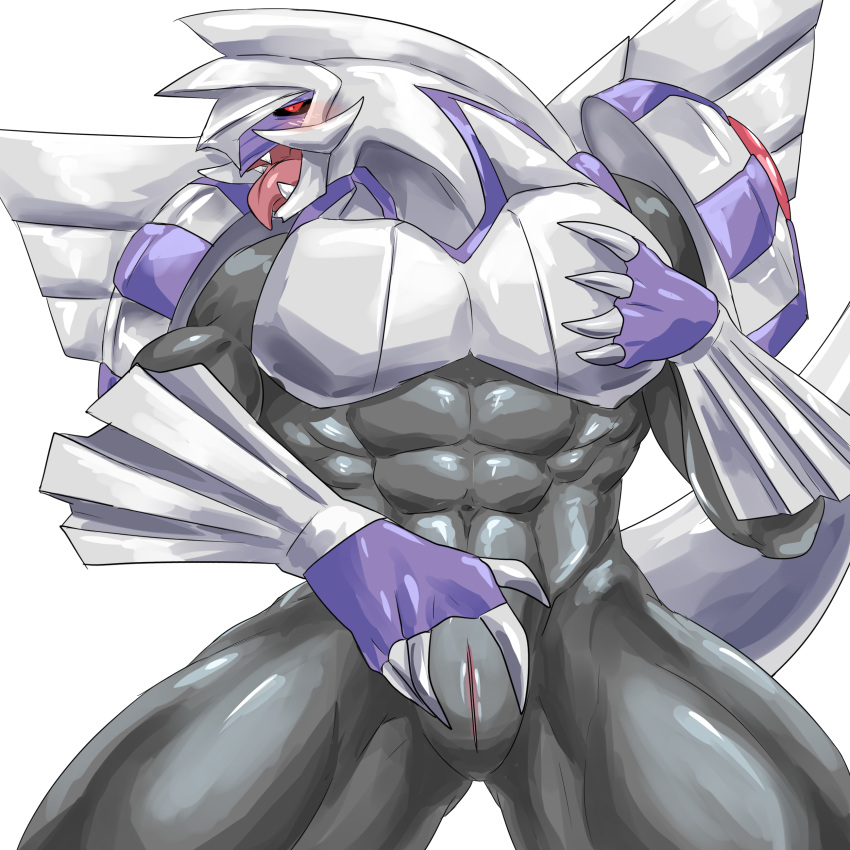 2019 absurd_res animal_genitalia anthro blush claws genital_slit hi_res legendary_pok&eacute;mon looking_at_viewer male muscular muscular_male navel nintendo palkia pok&eacute;mon pok&eacute;mon_(species) pose seductive simple_background slit solo tongue video_games weedwolfeatmeat white_background