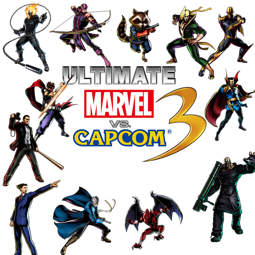 capcom dead_rising devil_may_cry doctor_strange firebrand frank_west ghost_rider gyakuten_saiban hawkeye hawkeye_(marvel) highres iron_fist iron_fist_(marvel) marvel marvel_vs._capcom marvel_vs._capcom_3 marvel_vs_capcom marvel_vs_capcom_3 naruhodou_ryuuichi nemesis nova red_arremer resident_evil rocket_raccoon ryuuichi_naruhodou strider_hiryu strider_hiryuu vergil virgil