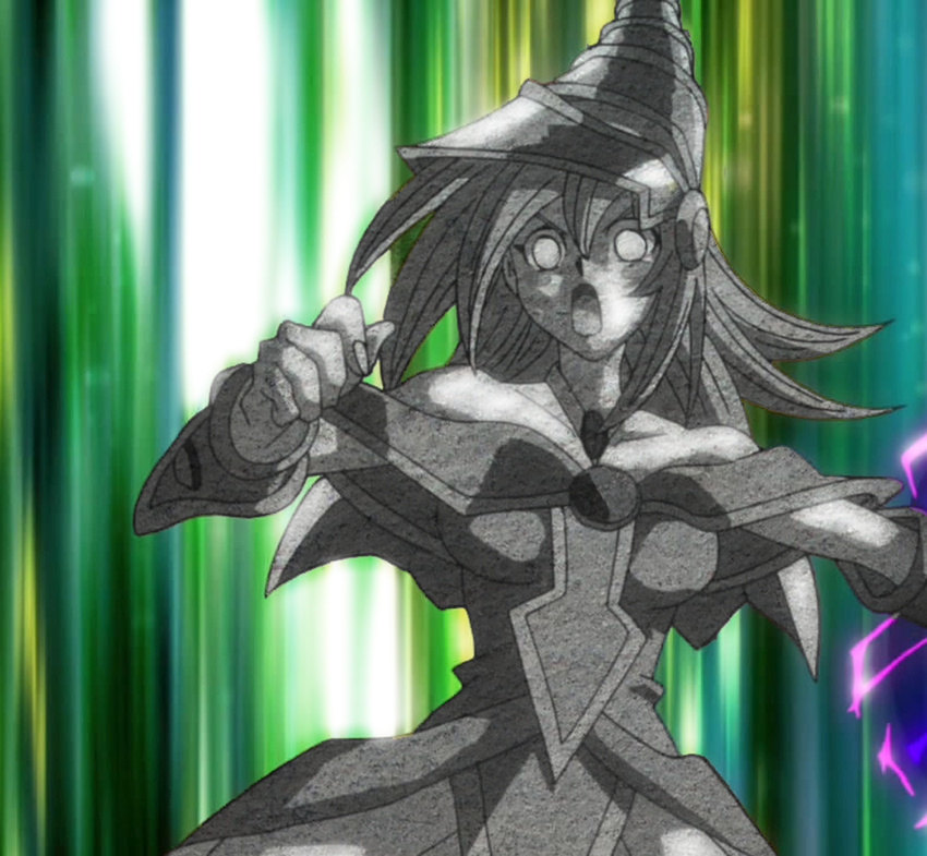 breasts dark_magician_girl duel_monster large_breasts open_mouth petrification sculpture statue stone surprised torn_clothes twin_tail yu-gi-oh! yuu-gi-ou_duel_monsters