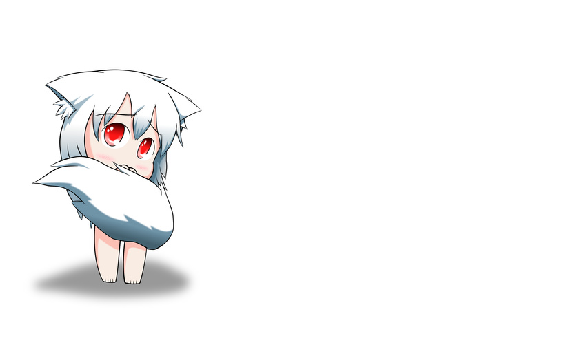 animal_ears blush chibi foxgirl kisumi long_hair murzac nude red_eyes tail white white_hair